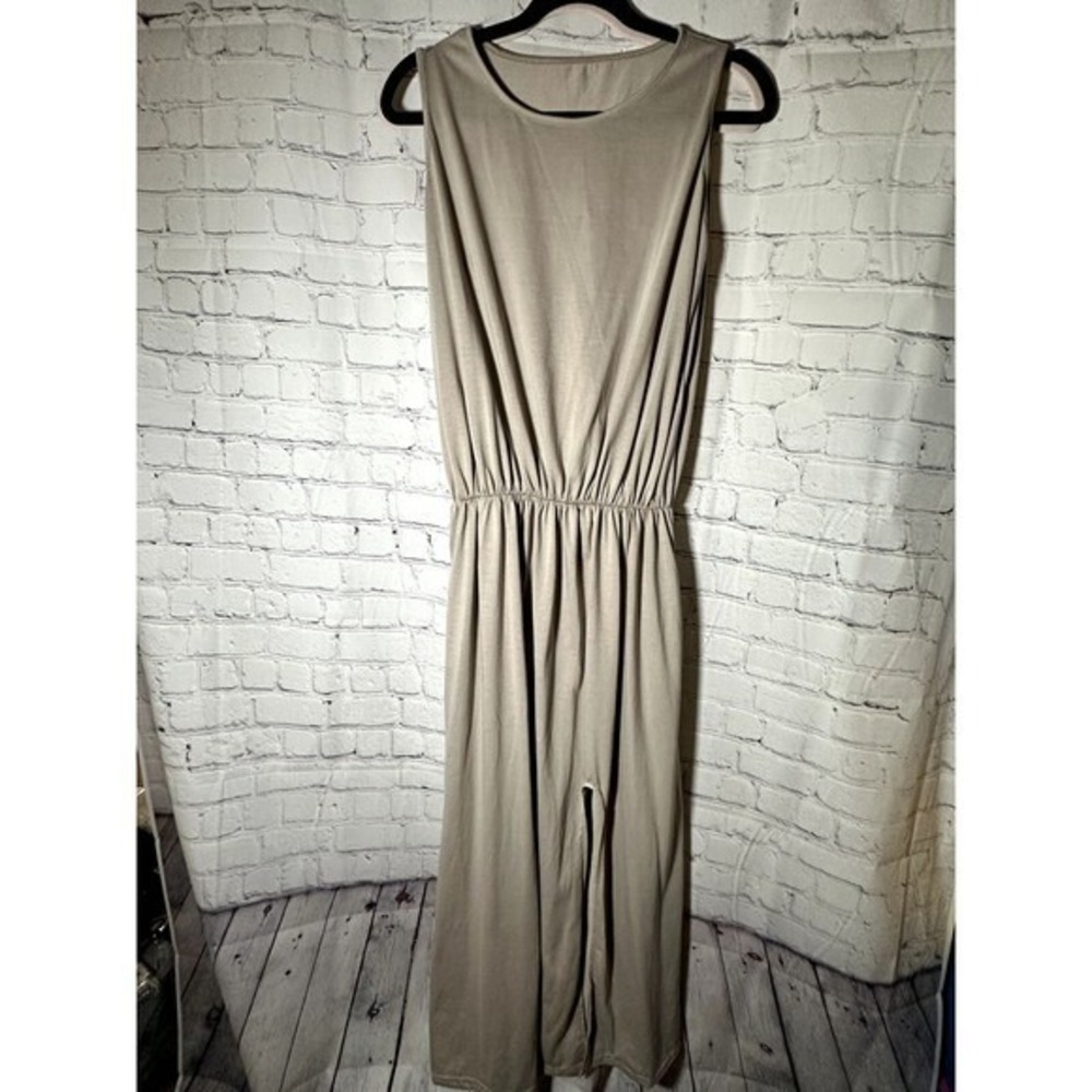 Womens Taupe Sleeveless Elastic Waist Jersey Knit Maxi Dress XL Neutral Casual